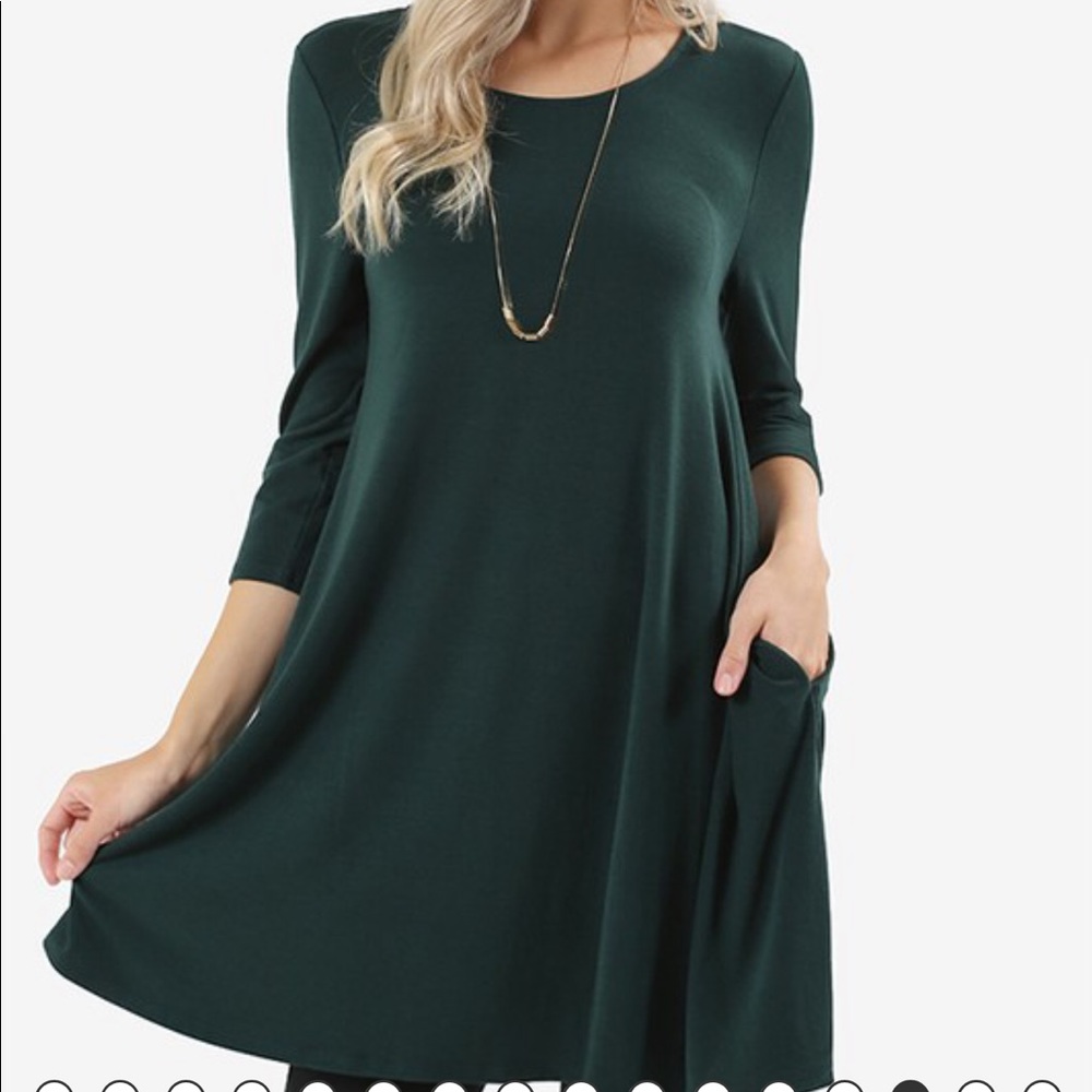 Zenanna Hunter Green Swing Dress with Pockets New